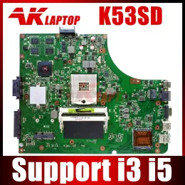 Moderkortets mainboard för ASUS K53SD K53E K53S K53 A53S A53E Laptop Motherboard i3 eller Support i3 i5 UMA/PM