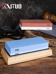 Xituo Knife Sharpener Stone 2 Side Whetstone Kitダマスカスのクイックシャープニングとノンスリップバンブーベースの高品質ナイフ8123190