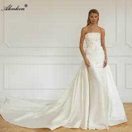 Attaccante attaccante 2 in 1 abito da sposa sirena perle perle Appliques decadenti con fiori 3d rimovibile in raso treno da abiti da sposa della tromba alle spalle