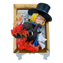 19cm 애니메이션 원피스 사진 프레임 Luffy Sabo 에이스 크리에이티브 장신구 3D 3 차원 박스 포장 차고 키트 펜던트