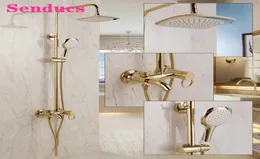 Altın banyo duş seti gönderirler yuvarlak yağış el duş başlığı bakır küvet mikser musluklar soğuk banyo duş sistemi x07052274531