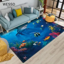 3D Shark Children Mattor Marine Ocean Animal Print Kid's Bedroom Mattor Mjukt matta för vardagsrum ungdomsrummet golvmatta