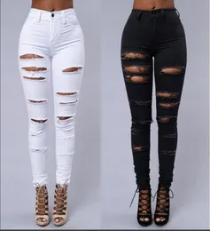 High Street Women Skinny Jeans Seksi Yırtık Cilt Sıkı Kot Moda Siyah ve Beyaz Kalem Denim Pantolon9832455