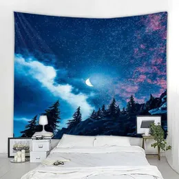 Trees Tapestries Forest Forest Tapestry Wall and Stars Fabric Fabric Tapestry Home Room Room Bedroom Drettor Decoration Forest Night Tapestry R0411