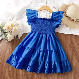 Girl's Dresses 2024 Little Girl Summer Dress New Girls Clothing Ruffle Sleeves Princess Birthday Rose Red Smocked Fashion Kids Baby Girl Dress