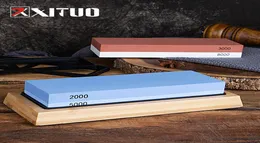 Xituo Knife Sharpener Stone 2 Side Whetstone Kitダマスカスのクイックシャープニングとノンスリップ竹ベースの高品質ナイフ9795107