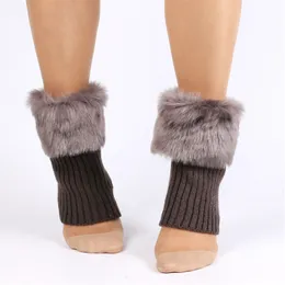 1 Pair Women Faux Fur Trim Boot Cuffs Top Cover Solid Color Short Furry Ribbed Knitted Leg Warmers Girls Winter Socks