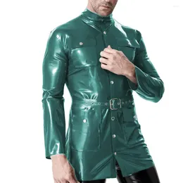 Herrenjacken Herren Wetlook PVC Lederjacke Männlich Fetisch Rollkragenpocket Pocket Langarm Gürteltiermantel glänzend faux latexartiger Party Tops