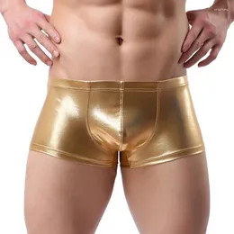 Unterhose Feste Farbunterwäsche Boxer für Männer nach Imitation Faux Leder Männer sexy niedrige männliche atmungsaktive Mode