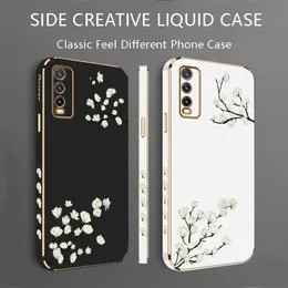 White Plum Blossom Luxury Plating Phone Case For VIVO Y20 Y20i Y20S Y22 Y35 Y30 Y33T Y76 Y12S Y15 Y21 V23 V23E V21 Cover