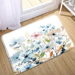 Flowers Plants Bath Mat Watercolor Red Poppy Floral Home Decor Entrance Doormat Bathroom Mat Kitchen Rug Anti Slip Floor Carpet