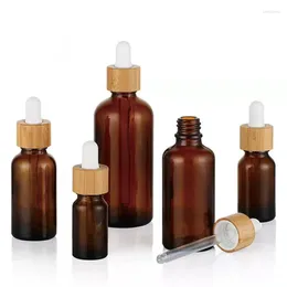 Förvaringsflaskor 5 ml-100 ml droppflaska bambu trä lock brunt glas separat klar mask hudvård essens olja väsentlig kosmetik sub