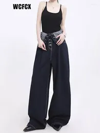 Женские джинсы wcfcx Studio Fashion Harajuku Woman Широкие брюки ковбой много пуговицы y2k высокая талия брюки уличной одежды
