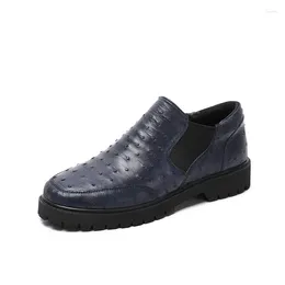 Scarpe casual autentica vera vera pelle di struzzo di colore blu scuro moca