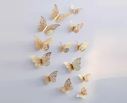 12pcsset 3D Butterfly Wandaufkleber hohl abnehmbarer Tapeten Kunst Wandbildstufen für Schlafzimmer Wohnzimmer Home Dekoration8830426