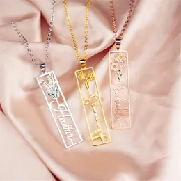 KristenCo Custom Name Colorful Birthflower Bookmark Pendant Cursive Script Name December Flower Sweater Chain Necklace Female