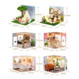 DIY Wooden Doll House Miniature Kits مع Furniture Girls Bedroom Coffee Shop Casa Dollhouse Toys للبالغين هدايا عيد ميلاد