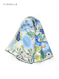 Bean Green Blume gedruckt 100% echte Seiden -Twill Frauen Schal Foulard Frauen Square Head Schals Bandana Schal Luxusgeschenk für Lady 240408