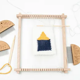 Trävävsvävkit Kit DIY Multifunktionell vävd Tapestry Table Lab Loom Bambu och trästål Kamarrangemangsverktyg