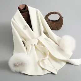 ZDFURS*2022 NOWOŚĆ Classic wełniany płaszcz wełniany wełniane towary Fut Fur Fur Płaszcz Fur Płot Pearl Diamond Średnia długość