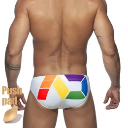 Push pad de maiô masculino imprimindo banhamento de praia usa surf de baixa cintura masculina cuecas de roupas de banho sexy gay mass swim wear pessoa corajosa 240411