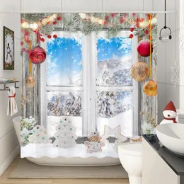 Tende da doccia buon Natale inverno fiocchi di neve per natale foglie di pino lampada per vacanza fattoria in tessuto in casa tende da bagno decorazioni da bagno