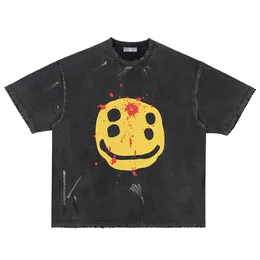 Designer Men's T Shirts Broken Smiling Face American Retro High Street Vintage Wash Short Sleeve T-shirt