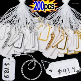 보석 파우치 100/200pcs 라벨 비즈니스 카드 가격표 DIY 타이 스트링 포장 디스플레이 레이블 금 및 실버 스몰 태그