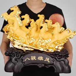 Estilo chinês criativo sortudo oito cavalos resina auspicous presentes domésticos artesanato de sala de estar mesa de mesa ornamentos estátua abrindo presentes