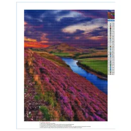 Natürliche Landschaft Mosaikmalerei Diamant Art Cross Stitch Kit Blumen Sonnenuntergang Lake Mountain DIY Voll Diamant Stickdekorati