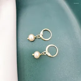 Dangle Earrings Pink Romantic Natural Freshwater Pearl Mini Hoop Women Classic Pendientes Boucles D'oreilles 14K Gold Filled Wholesale