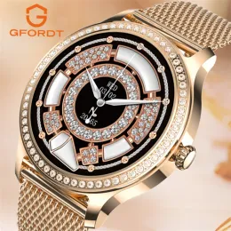 시계 Gfordt New Fashion Women Smart Watch Bluetooth Call Lovely Sport Watch Waterproof Fitness 팔찌 심장 박동수 스마트 워치 숙녀