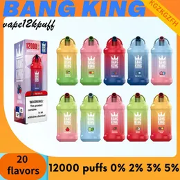 Orijinal Bang King 12000Puff Buhar E Sigara, 0% 2% 3% 5% 5% Evaporatör örgü rulosu, 23 ml kapasite. 20 farklı lezzetle şarj edilebilir pil 600mAh vape