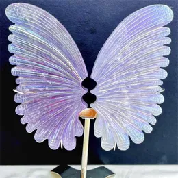 Estatuetas decorativas 18 cm Aura natural de fluorita asas de borboleta asas de escultura de cristal Energia de cura Energia Lucky Stone Home Decoration Birthday Birthday Birthday