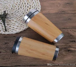 16oz bambu Eco Friendly Tumblers 304 Rostfritt stål Inre vattenflaskor Muggs koppar återanvändbara för kaffe te4098714