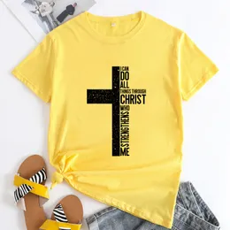 Ich kann alles durch Christus tun, die mich Hemd Frauen religiös christlich Jesuskreuz T -Shirt Top stärken