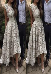 2021 neue elegante Mütze Ärmel hohe niedrige Abendkleider weiße Champagnerfutter Spitzen Applikationen formelle Party -Promkleider Custom Made2545574