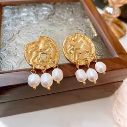 XIALUOKE Irregular Geometric Metal Circular Earrings For Women Gold Color Freshwater Pearl Jewelry Valentines Gifts 240403