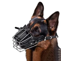 Atmungsaktierbarer Ledermetallkorb Große Hund Maske Haustierhund Verstellbarer Anti-Bite-Metall-Mündungsabdeckung Deutsch Schäferhund Haustier Mündung