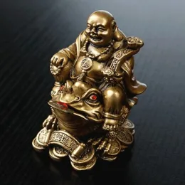 Lucky Feng Shui Maitreya Buddha heykel kurbağa heykelcik parası servet Çin altın kurbağası ev ofis masası dekorasyon