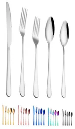 5 pcsset plattenhandelssätze 6 Farben Dinner Set Flatware Fork Messer Löffel Teelöffel Sets Elegantes Besteck Küchenzubehör6521342