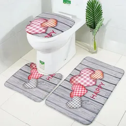 バスマット3 stuk badkamer tapijt set non slip liefde hart print bad contour mat u-vormige wc deksel cover doucheアクセサリー