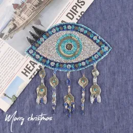 1pcs Blue Evil Eye Patch 스팽글 손으로 자수 스티커 DIY 수제 의류 어린이 천 가방 의류 의류 아플리케