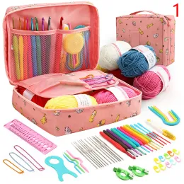 1Set Women Gift For Beginners Wool Crochet Kit Storage Bag Ergonomic Knitting Crochet Needles Knitting Sewing Tool Set