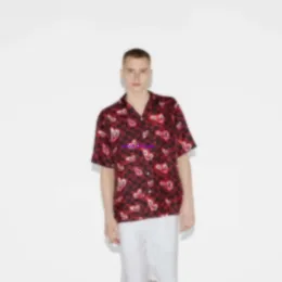 Famous brand designer shirt men's T-shirt summer new high-end printed silk short sleeved lapel T-shirt diagonal pull logo pattern love smiling face pattern 2030