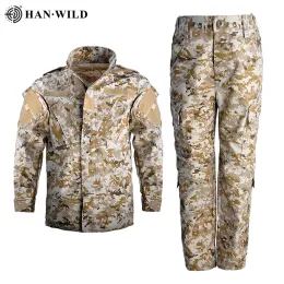 Trousers HAN WILD Children Military Uniform Suit Tactical Combat Boy Girl Jacket Pants Sets Camouflage Jungle Kids Special SWAT Army Suit