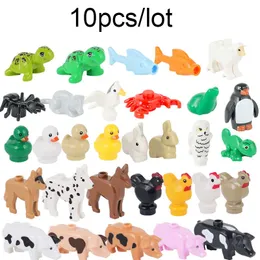 10pcs moc city animal zoo tijolo peixe pinguim aranha aranha coruja coruja cão de cão de coelho Brinquedos de bloco de construção para crianças presentes