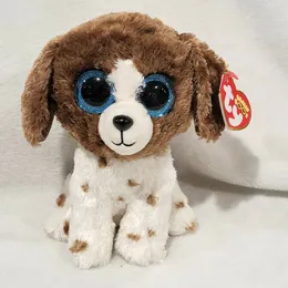 Ty Beanie 6 "Big Glitter Eyes Muddds the Brown and White Dog 15cm Plush Sched Animal Collectible Soft Doll Toy Prezent Bożego Narodzenia