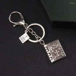 Keychains 2024 Creative Pocket Edition English Bible Keychain Christian Book Pagable Cross Key Chain Car Pender