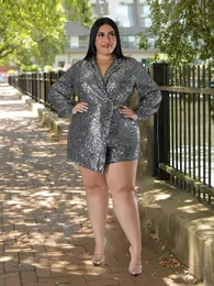 Shimmering Sequin Blazer Romper: Glamorous Jumpsuit for Curvy
